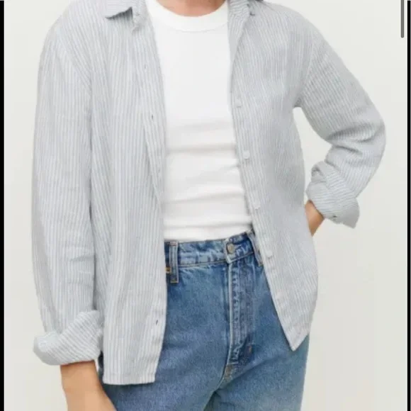 Reformation Preston Linen Top Color: Sourdough Stripe - Picture 7 of 13